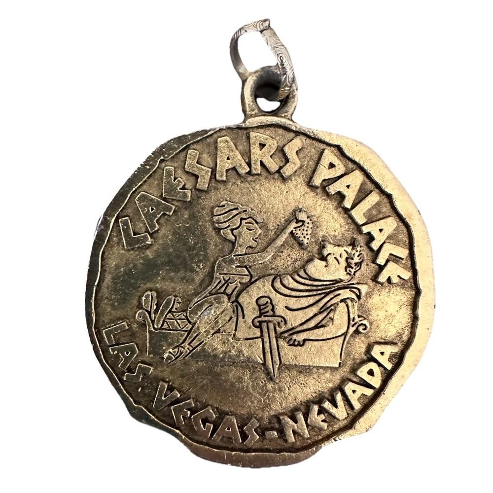 Vintage Caesars Palace Las Vegas Gold Coin Medallion Charm Key Fob Casino